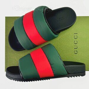 NEW GUCCI Women's Web Padded Nylon Slides Sandals EU 39 / US 9 Authentic